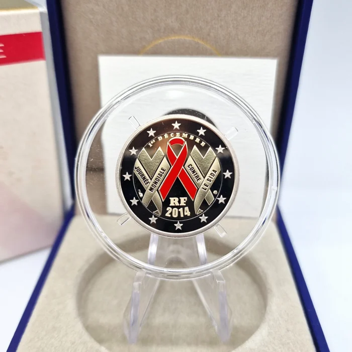 Colored 2 Euro Coin France 2014 - World AIDS Day Proof - Image 2