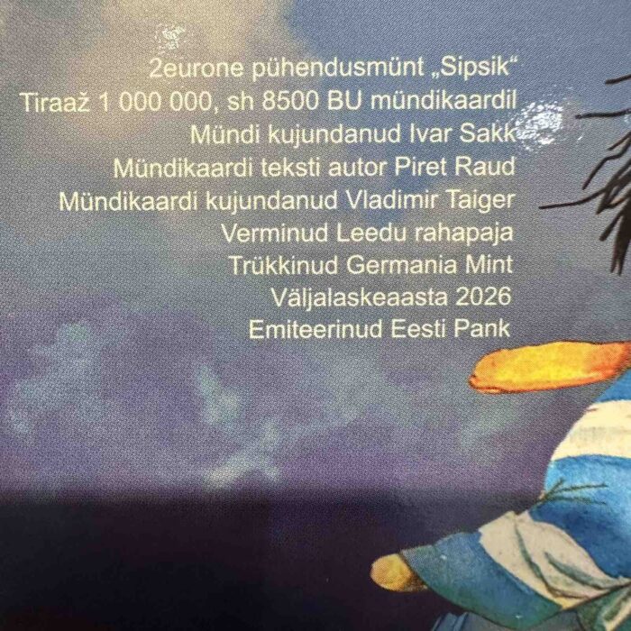 2 euros Estonia 2026 - Sipsik BU en tarjeta, primera emisión (ya disponible) - Imagen 3