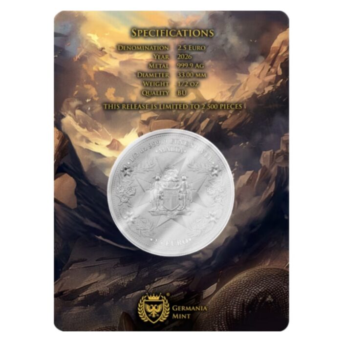 Серебряная монета 2,5 евро Мальта 2026 - Золотой орел 1/2 oz BU — изображение 2