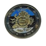 Värvitud 2 euro Eesti 2012 - Kümme Aastat Eurot